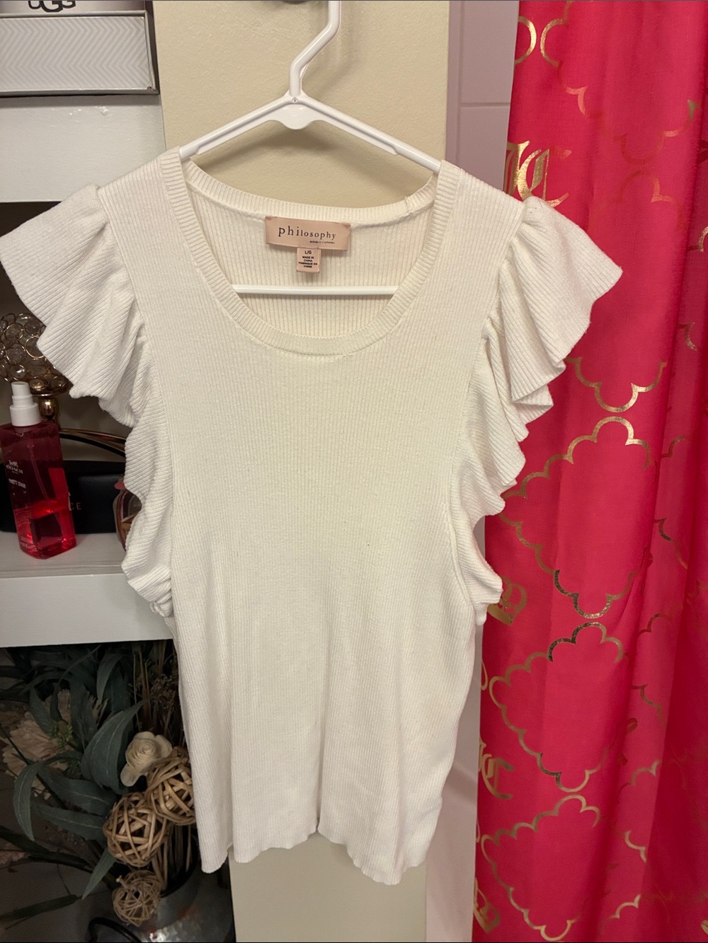 Philosophy Cream Ribbed Knit Top with Ruffle Sleeves